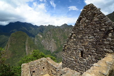 Stone wall with mountain in background