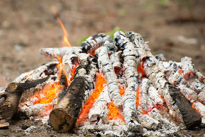 Close-up of fire on barbecue