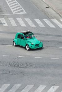 High angle view of motorcycle on road