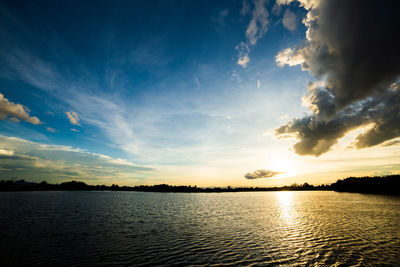 Scenic view of lake against sky during sunset