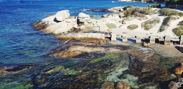 High angle view of rocks on beach