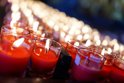 Close-up of tea light candles