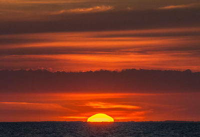 Scenic view of sea against romantic sky at sunset