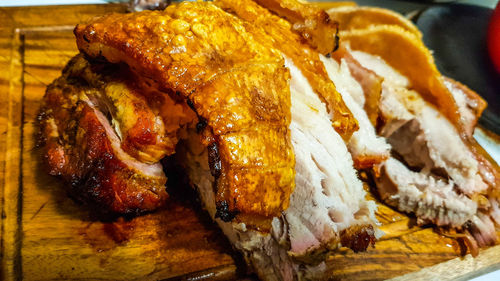 Close-up of meat on barbecue grill