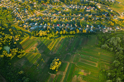 High angle view of buildings in city