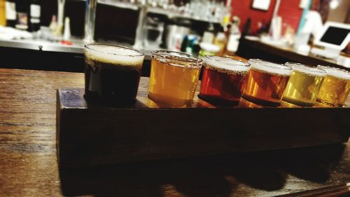 Close-up of beer on table