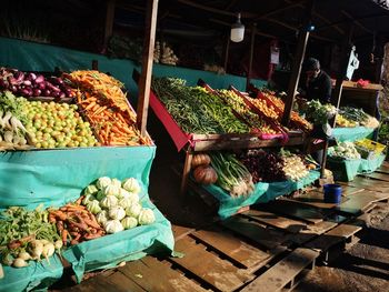 High angle view of vegetables for sale at market stall