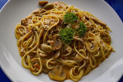 High angle view of meal served in plate