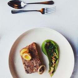 High angle view of food in plate on table