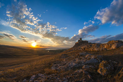 Enisala fortress in romania with a beautiful summer sunset