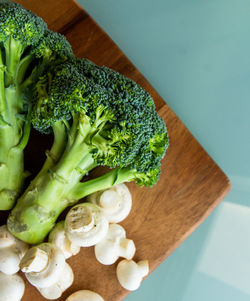 High angle view of vegetables on cutting board