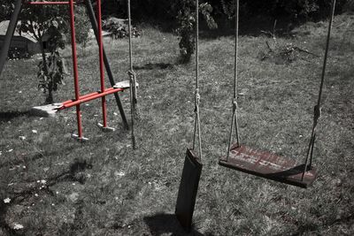 Empty chairs in a park