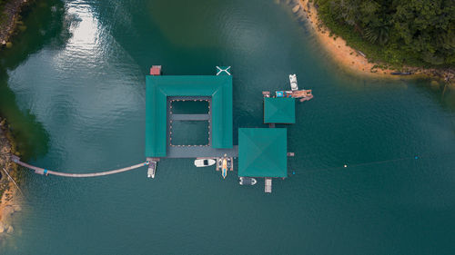 High angle view of ship in sea