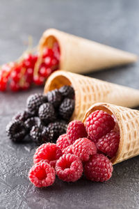 Close-up of strawberries on table