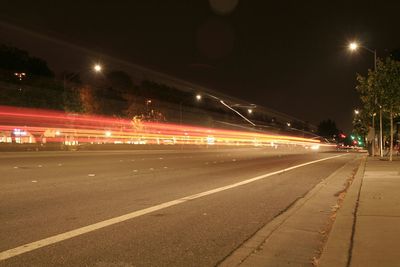 Light trails on road at night
