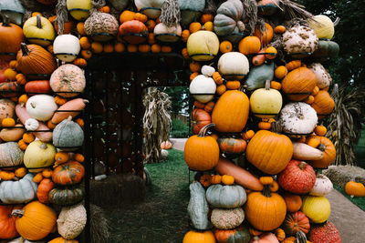 Full frame shot of pumpkins for sale at market stall