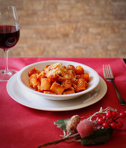 High angle view of meal served on table