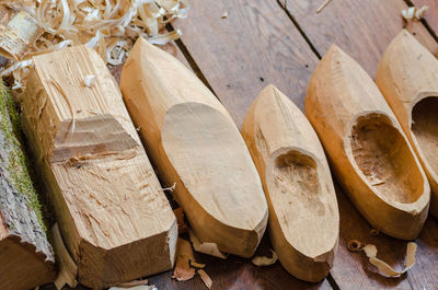 High angle view of wooden logs