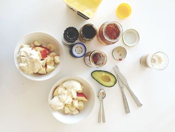 High angle view of food on table