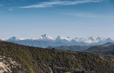 Scenic view of snowcapped mountains against sky