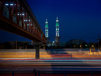 Light trails on road at night