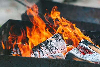 Close-up of fire on wood