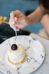 High angle view of cake in plate