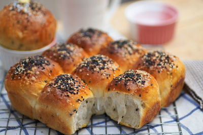 High angle view of breakfast on table