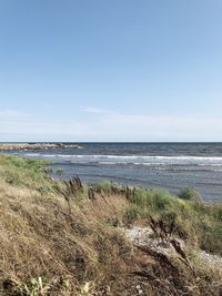 Scenic view of sea against clear sky
