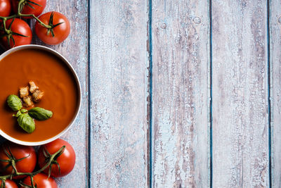 High angle view of fruits in bowl on table