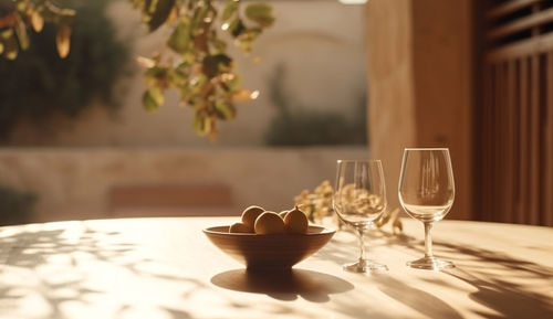 Close-up of wineglass on table