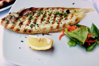 High angle view of sandwich served in plate