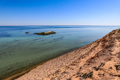 Scenic view of sea against clear sky