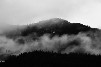 Scenic view of mountains against cloudy sky