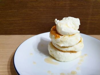 High angle view of cake in plate on table