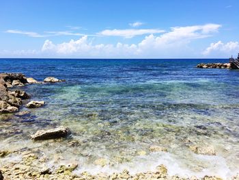 Scenic view of sea against cloudy sky