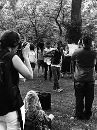 People on field in park