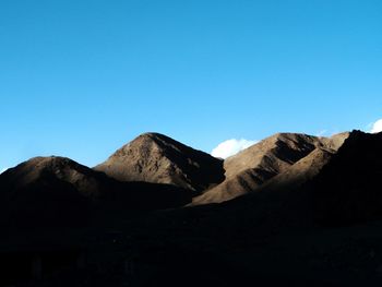 Scenic view of mountains against clear blue sky