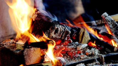 Close-up of bonfire at night