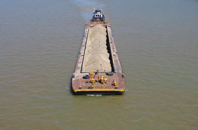 High angle view of barge on sea