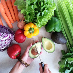 High angle view of woman preparing food