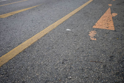 High angle view of markings on road