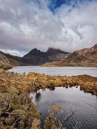 Scenic view of lake against sky