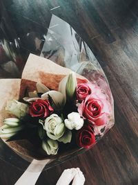 High angle view of rose bouquet