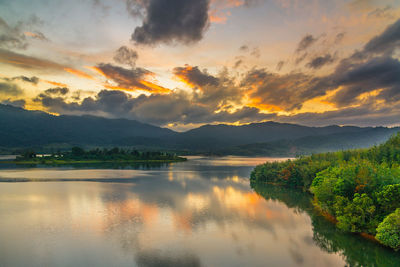 Scenic view of lake against sky during sunset