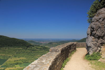 Scenic view of landscape against clear blue sky