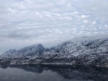 Scenic view of mountains against sky during winter