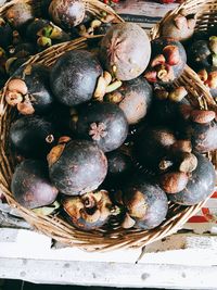 High angle view of fruits in basket