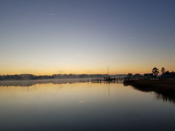 Scenic view of lake against sky during sunset