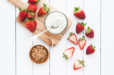 High angle view of breakfast on table